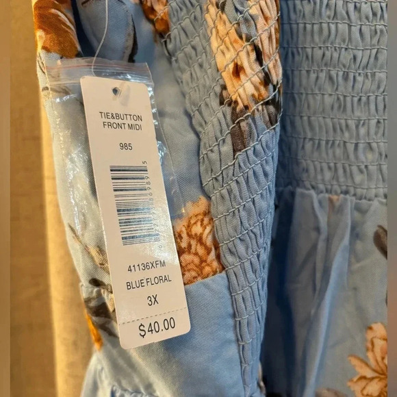 Justify Front Tie Plus Size 3X Floral Midi Sundress. Adjustable Straps. Flowy. - Picture 6 of 7